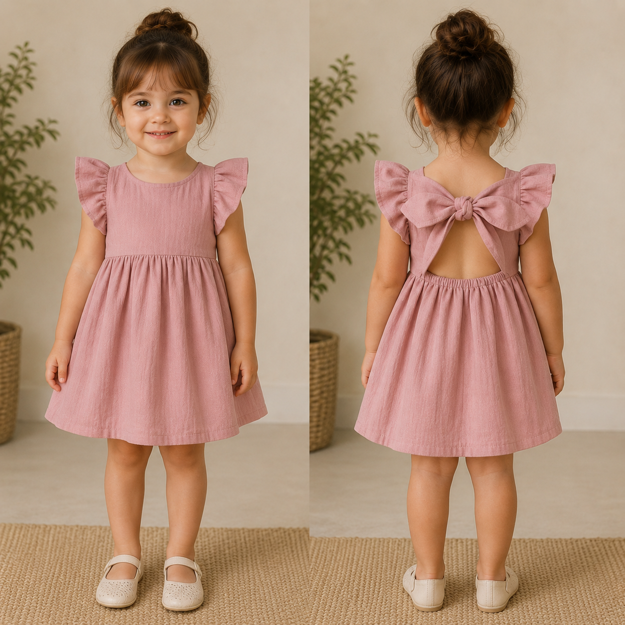 Vestido rosa com laço nas costas