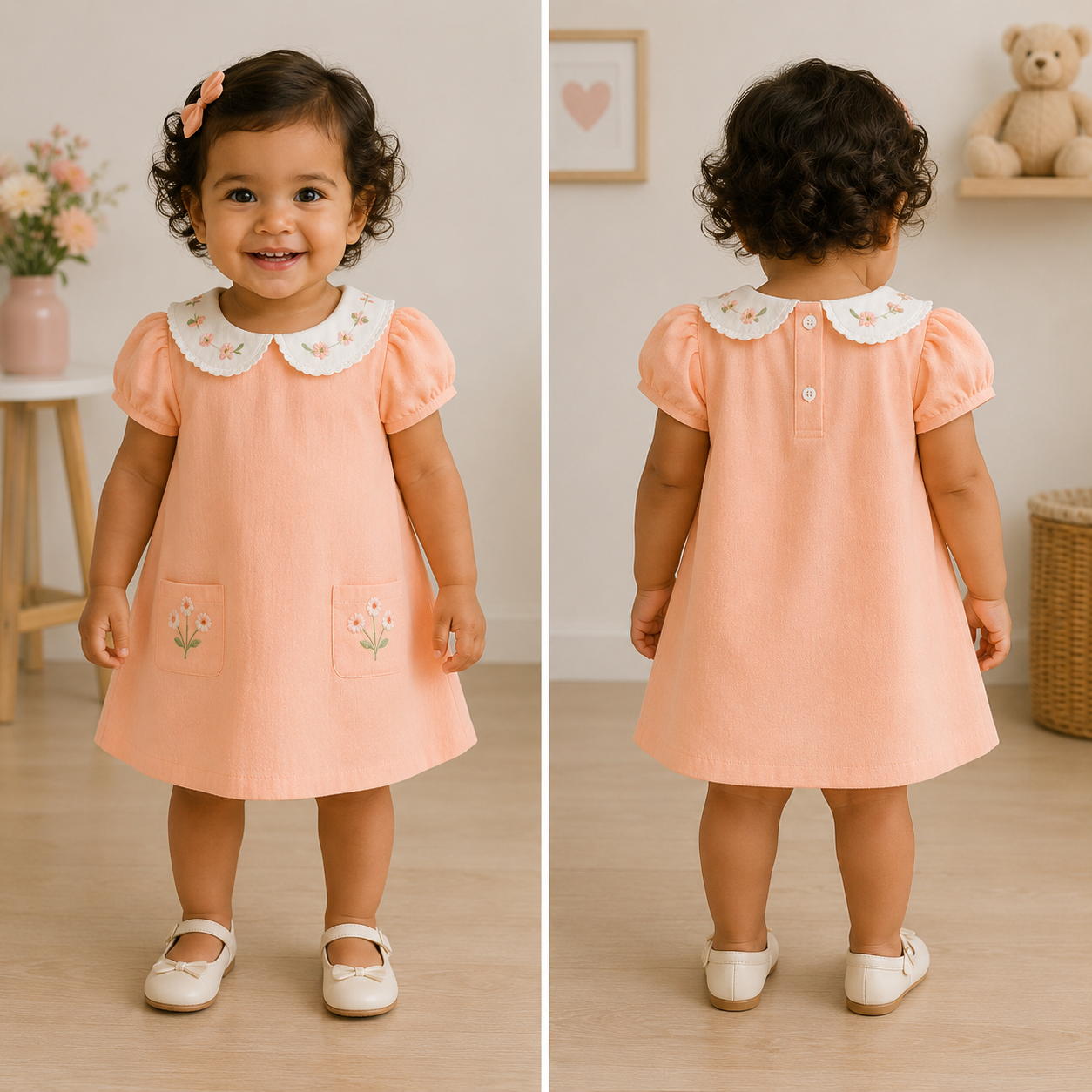 Vestido pêssego com gola