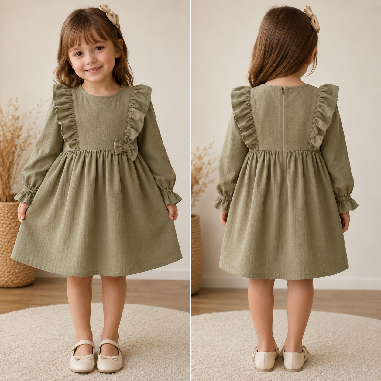 Vestido verde com mangas longas