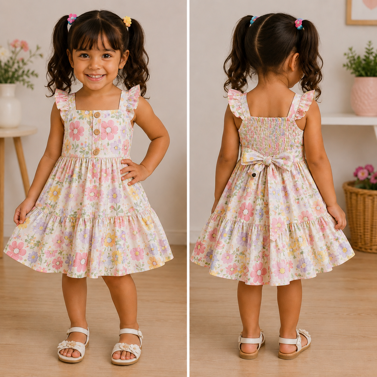 Vestido floral com saia franzida