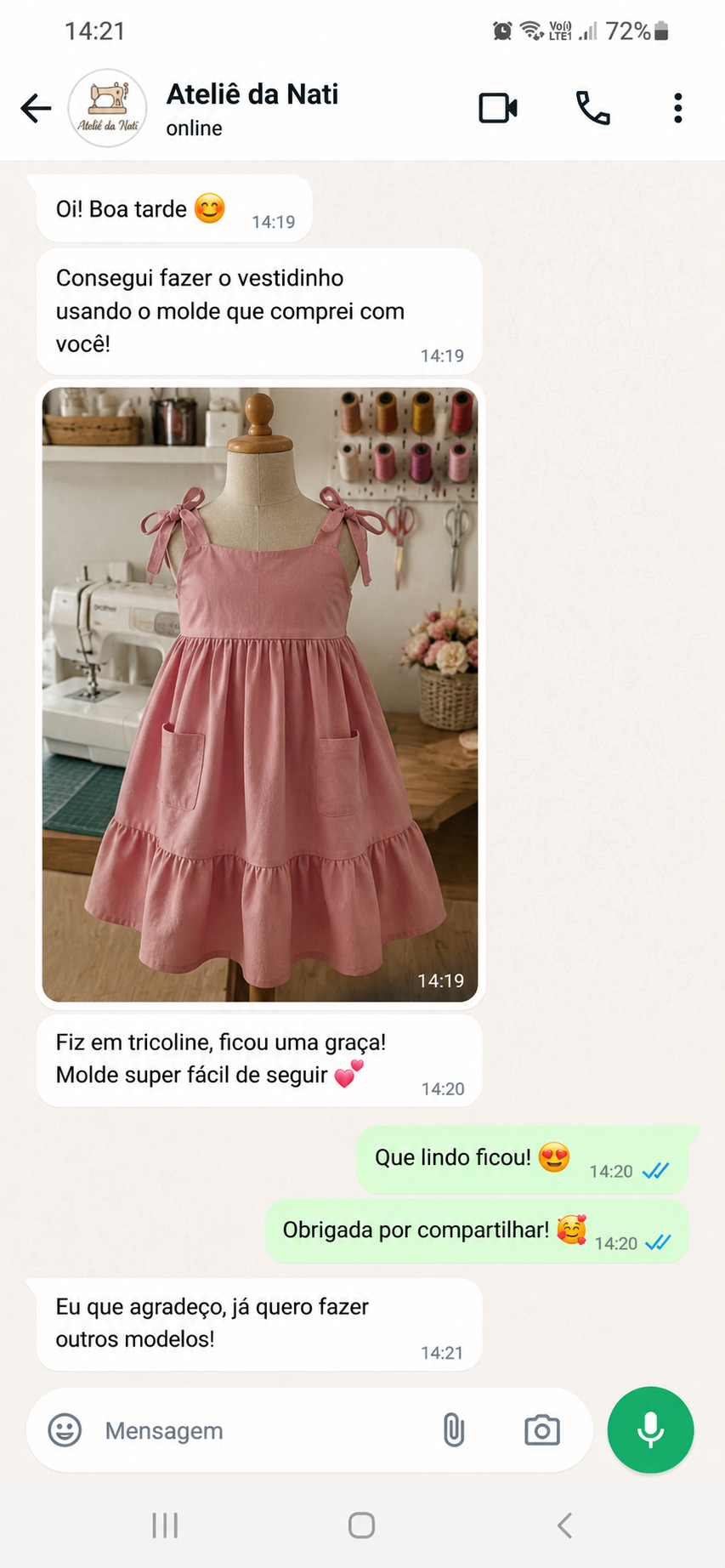 Registro de vestido compartilhado na página original